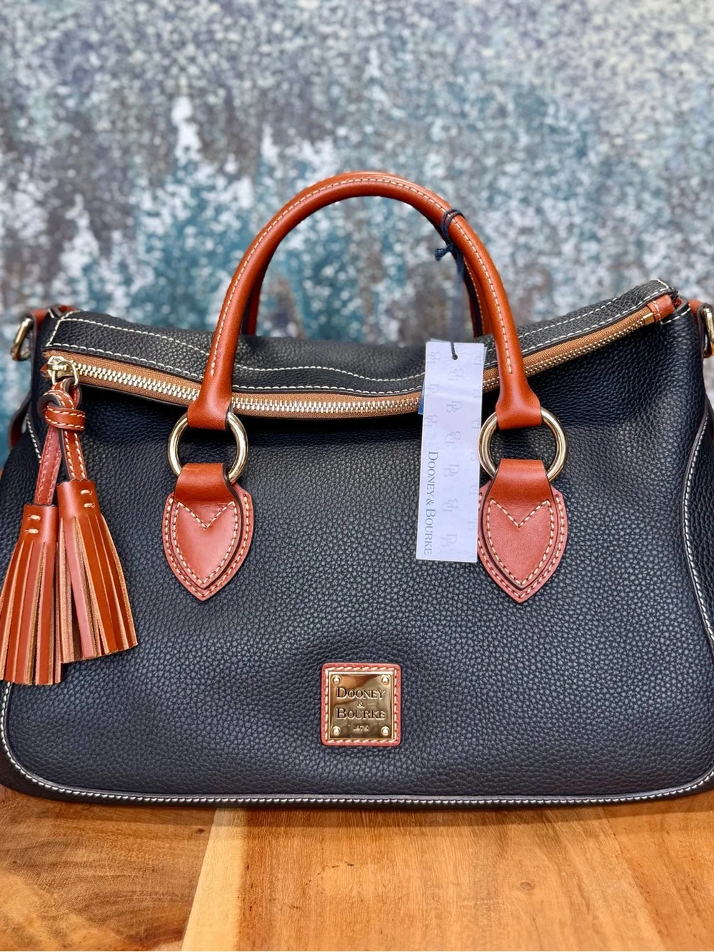 Dooney & Bourke Old Money Pebble Grain‎ Large Satchel Black Leather NWT